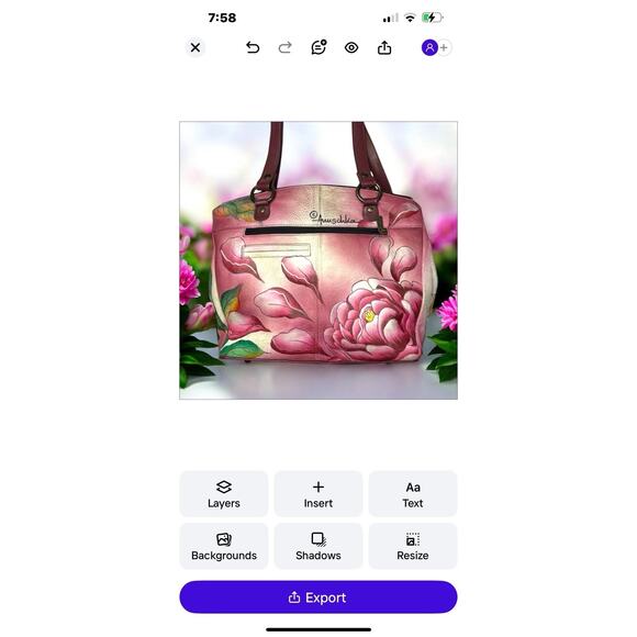 Anna By Anuschka “Precious Peony”Hand Painted Leather Large Shoulder Bag 13”x11” - Picture 7 of 11